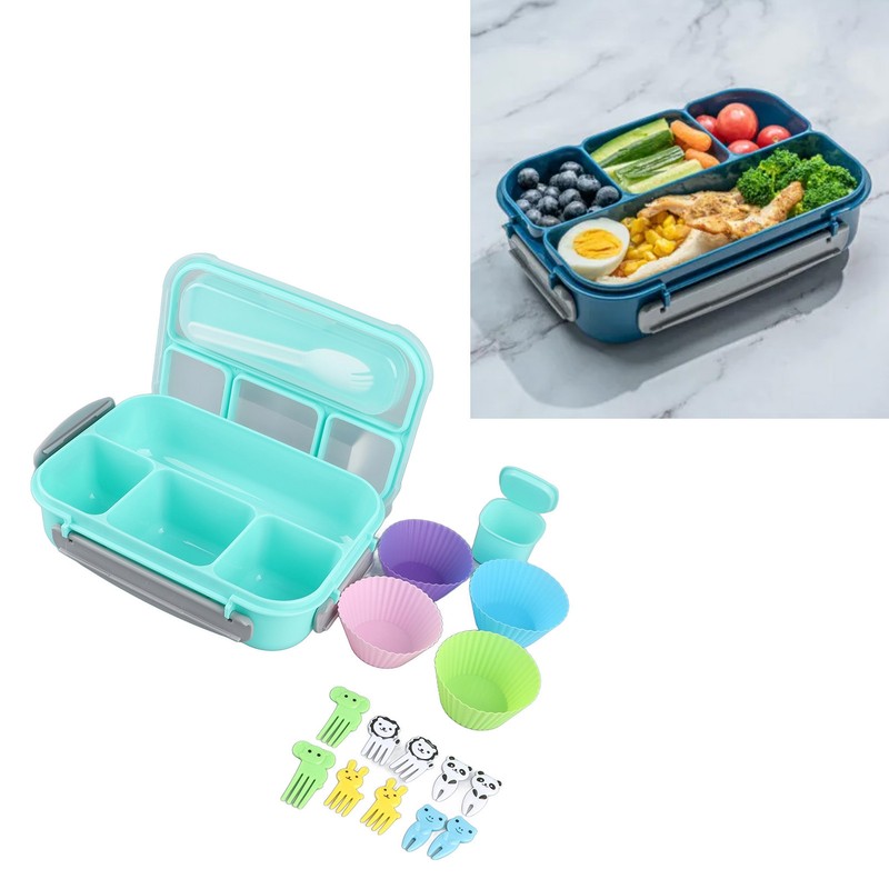 16PCS Set Bento Box Reusable 1300ml 4 Compartment Adult Lunch