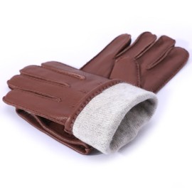 Meetoget Men's Deerskin Leather Gloves Winter Dress Leather Gloves With Warm Cashmere Lined CAM04,Cognac,Size M