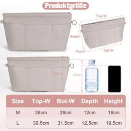 Kaempe Bag Organiser for Longchamp Bag Le Pliage m, Nylon Bag Organiser Shopper with 13 Pockets and Key Chain, Inner Pocket Handbags for Tote Bag Handbag Women (Grey, M)