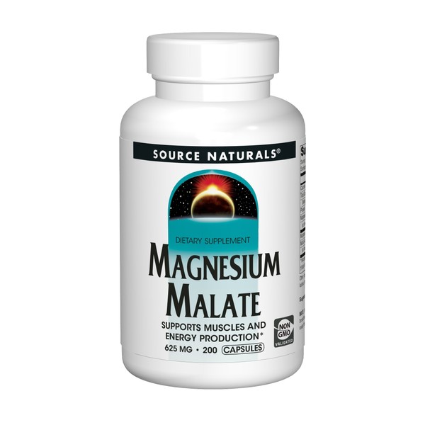 Source Naturals Magnesium Malate 625mg Supplement Essential, Bio-Available Magnesium Malic Acid Supplement - 200 Capsules (Packing may vary)