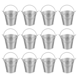 PATIKIL 2.7"x2.3" Small Metal Buckets with Handle, 12 Pcs Mini Galvanized Bucket Colorful Easter Buckets for Crafts Party Favors Decoration, Silver