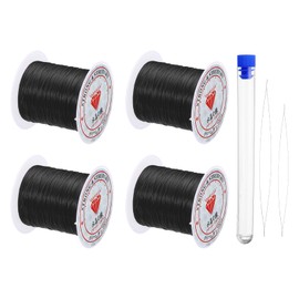 PATIKIL 0.7mm Stretchy Bracelet String Set, Total 104Ft 4 Rolls Craft Elastic Bead Cord with 2 Pcs Beading Needles for Jewelry Making Necklace Bracelet Kit, Black