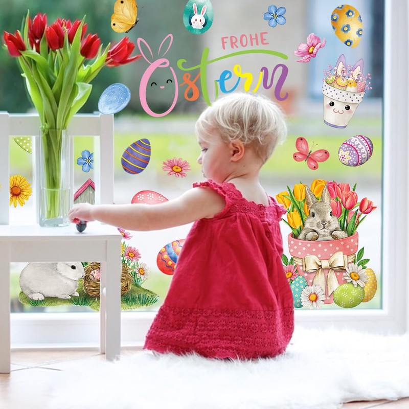 9 Sheets Easter Window Clings, Easter Window Stickers Decorations Spring