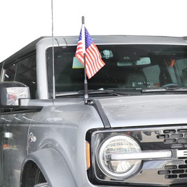 JHD-TOGO Flag with Pole and Mount Holder for Ford Bronco 2 Door 4 Door 2021 2022 Exterior Accessories 360° Rotation Whip Flags Bracket Hood Trail Sights Side Release Handle Mounting Aluminum, Black