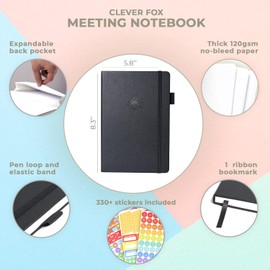 Clever Fox Meeting Notebook – Work & Business Meeting Organizer for Meeting Agenda, Notes & Action Items – Notepad for Project Management & Meetings – Undated, Hardcover, A5, 5.8x8.3″ - Black