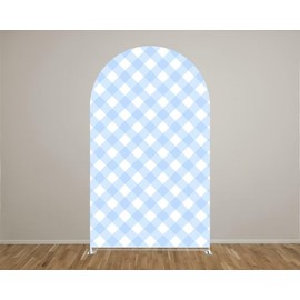 Iydamc Blue and White Checkered Arched Fabric Backdrop Covers for Birthday Party Boss and Baby Boy Theme Arch Stand Cover Baby Shower Decoration(Cover Only)