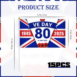 15 PCS Ve Day 80th Anniversary Flag 2025,Hand-Held Ve Day 80th Anniversary Flag,Ve Day Decorations,European Victory Day,for Outdoor Celebration Party Parades,for Garden Table Indoor Outdoor Party