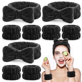 EIMMBD Face Wash Headband Wristband Set, Wrist Towels for Washing Face, Microfiber Face Washing Wristbands Makeup Headband Spa Wash Towel Band Absorbent Wrist Sweatband for Women (Black, 9 PCS)