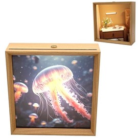 4-in-1 Wooden Picture Frame Wind Up Music Box with Mirror, Rechargeable 3-Color Touch LED Night Light Musical Gift for Women Girl Party Home Desktop Display-What a Wonderful World