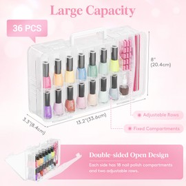 Lifewit Nail Polish Organizer Case for 36 Bottles with 8 Adjustable Sections, Portable Sturdy Gel Nail Polish Storage Holder with 4 Nail Separators, Space Saver for Display Travel, 2 Pack, Clear