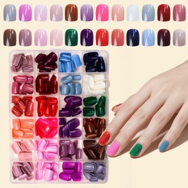 24 Packs 576Pcs Press on Nails Short Square Fake Nails Solid Color Acrylic False Nail Tips Kit Nature Artificial Nails Glossy Pure Colorful Glue on Nail Press ons for Women Decoration