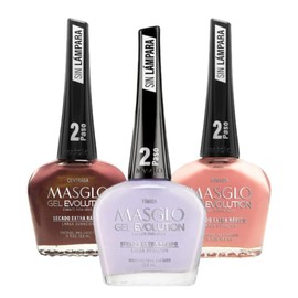 MASGLO GEL EVOLUTION Nail Polish Gel Effect, No UV/Led Lamp Required, Duration up to 12 day, 3 PCs Shades Of Colors - Effecto Gel sin necesidad de lampara UV/Led, hasta 12 dias de duracion