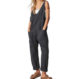 EXLURA Womens High Roller Denim Bib Jumpsuits Casual Loose Sleeveless Baggy Overalls Jeans Pants Jumpers with Pockets