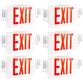 GRUENLICH LED Combo Exit Sign, Emergency Light with 2 Adjustable Heads and Double Face, Back Up Batteries- US Standard Red Letter EXIT, UL 924 Qualified, 120-277 Voltage, 6-Pack