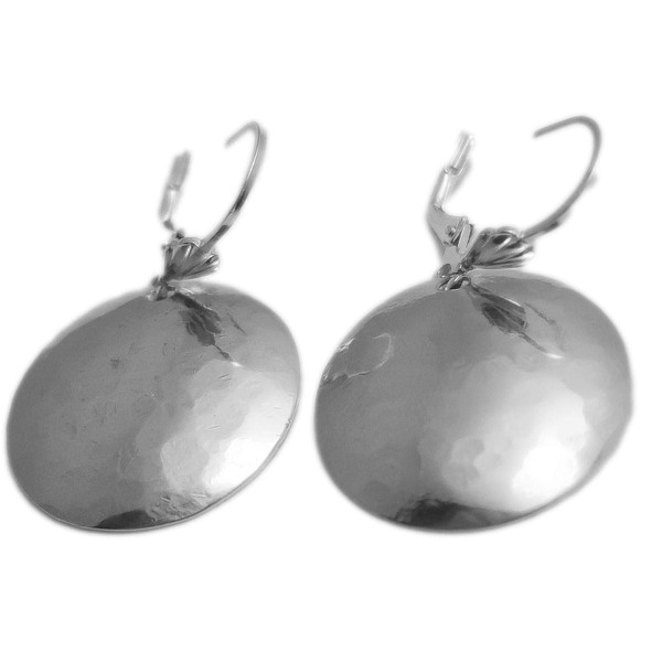 Large Hammered Disks Argentium Sterling Silver Round Circle Dangle Lever-back