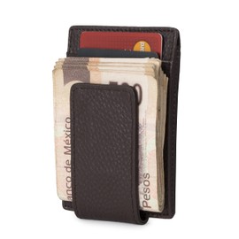 Vedicci Cartera de Piel para Hombre con Clip Magnético para Billetes de Fácil Acceso. Billetera Delgada para hasta 8 Tarjetas. Cartera Vintage para Caballero. Men Wallet (Café)