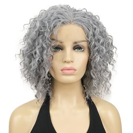 Lydell 14" Long Lace Front Wig Gray Curly Glueless Synthetic Heat Resistant Fiber Hair for Women Daily Use