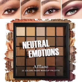 Afflano Neutral Eyeshadow Palette Nude Tones 25 Colours, Professional Long-Lasting Nude Eyeshadow Palette Makeup, Vegan Warm Matt Glitter Shimmer Brown Earth Eyeshadow Palette Pigmented