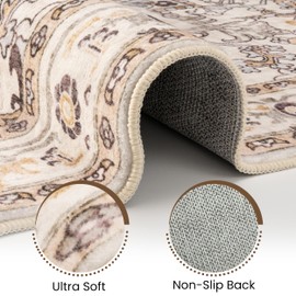 Washable Area Rug 4x6 | Non Slip Area Rug for Living Room, Bedrooms, Dining Room | Ultra-Soft Flannel Carpet Area with Rubber Backing (Yellow Beige, 4x6)