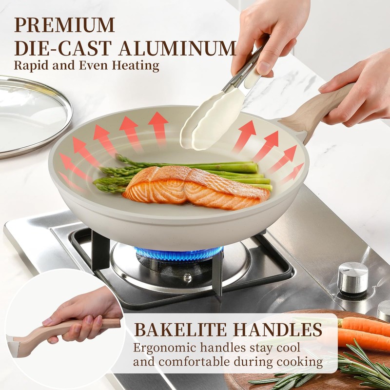 Kikcoin 16Pcs Pots and Pans Set Nonstick Ceramic Cookware Sets