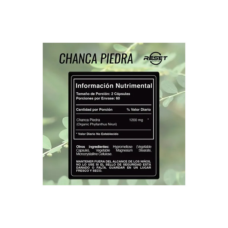 Reset Nutrition Chanca Piedra 1200mg Salud Renal 120 Cáps Sabor