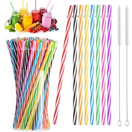 50 PCS Plastic Straws, Reusable Straws with 2 PCS Cleaning Brush, Straws Drinking Plastic, Dishwasher Safe, Reusable Hard Plastic Straws for Family Bars Cafes Restaurants BBQ Parties Celebrations