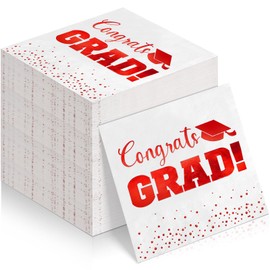 100 Pcs Graduation Napkins Party Decorations, Class of 2025 Congrats Gard Paper Cocktail Napkins, White and Red Foil Napkins Disposable for High School College Graduation Party Supplies, Red