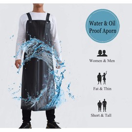 Jaspfct Waterproof Rubber Apron-43 Vinyl Waterproof Apron, Chemical Resistant Work Apron for Dishwashing,Dog Grooming,Cleaning,Butcher MD006-Black