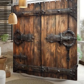 ChloropLastid Rustic Barn Door Shower Curtain 72x72 inch Vintage Brown Wooden Board Garage Door Farmhouse Bathroom Curtain Western Style Mens Bathroom Decor Waterproof Fabric