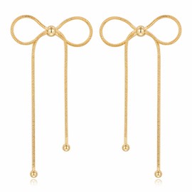 NEPULOY Bow Earrings for Women Gold Statement Ribbon Bowknot Dangle Drop Earrings Cute Bowtie Earrings Fashion Jewelry Gifts for Women