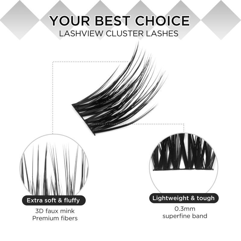 LASHVIEW Cluster Lashes,DIY Eyelash Extension 3D Extended Natural Look Reusable
