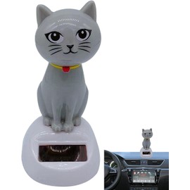 1Pc Gray Cute Solar Powered Dancing Cat Doll Figure - Swinging Solar Toy, Cat Figurine Statue Swinging Car Dashboard Decoration Ornaments Toy Dashboard Office Home Desk Decor，Toys and Games
