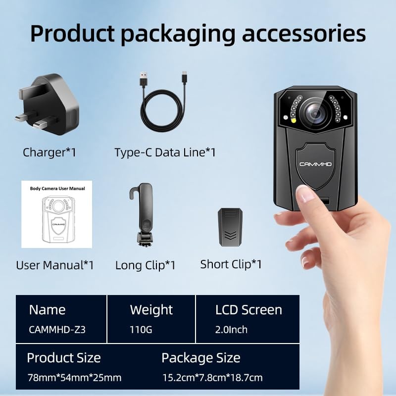 CAMMHD CAMMHD Z3-64G 2K/1440P Body Camera with Ultra Infrared Night