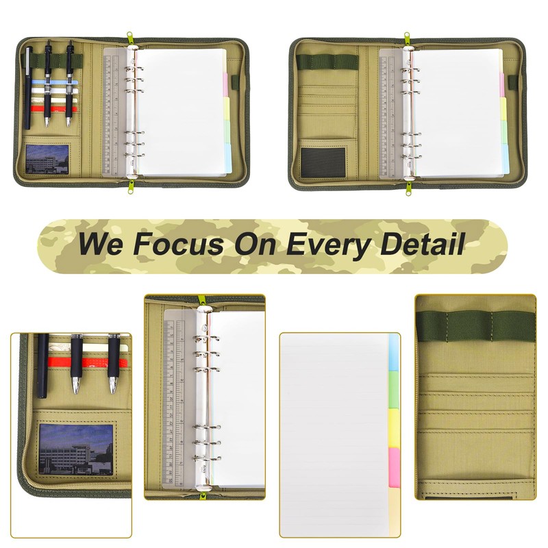 Army Military Padfolio Ring Binder with Zippered Portfolio Organizer and