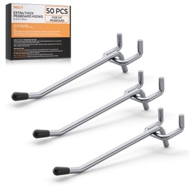 INCLY 50 Pack 4 Inch Pegboard Hooks, 1/4" Heavy Duty Peg Board Hooks Accessories with Rubber Tipped, Peg Board Tool Hangers Fit 1/4" Pegboard for Hanging Tools Garage, Craft Room, Kitchen, Store