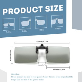 Long Keeper Flip up Clip-on Sunglasses, Rectangle Polarised Clip on Sunglasses over Glasses for Men Women Rimless Sunglasses Clip on Glasses UV400 Protection