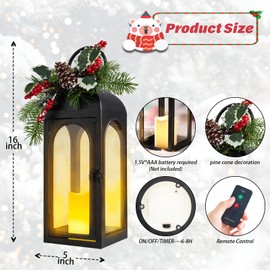 Lanterns Decorative Indoor, Decorative Lanterns with Remote and Timer,16 inch Black Electronic Wax Iron Wind lamp, Indoor Home Table Fireplace Farmhouse Decorations