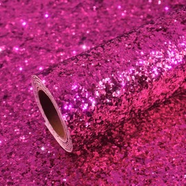 VEELIKE Sparkle Hot Pink Chunky Glitter Peel and Stick Wallpaper Pink Glitter Contact Paper for Cabinets Walls Drawers 15.7''x354'' Self Adhesive Removable Pink Glitter Wallpaper for Girls Bedroom