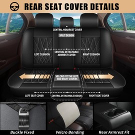 JIAMAOXIN Full Set Car Seat Covers, 5 Seats Fuax Leather Seat Covers for Buick Encore GX 2020-2025 (5 Seats Full Set, Black)