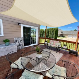 Bynbbur Sun Shade Sail 12'x16' Rectangle Beige Permeable Curved Edge Canopy Heavy Duty Sun Sail for Patio Backyard Party Outdoor Activity Custom Commercial Standard