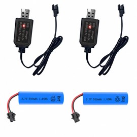 Paquete de 2 baterías recargables de 3.7 V 500 mAh con doble protección y cables de carga USB, diseño de enchufe SM-2P, universalmente compatible con varios autos de control remoto, camiones, acrobacias y juguetes RC