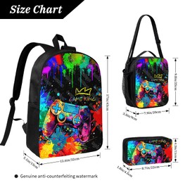 Video Game Bookbag Kids Backpack Set for Boys Game School Bag 3pcs Gamer Boys Backpack with Lunch Box and Pencil Case for Kids Children Teens Elementary Middle School Video Game Bookbag for Ages 6-18