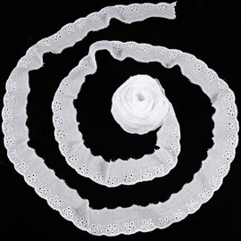 JJUNW 15 Yards Lace Trim White Cotton Lace, Ribbon Floral Embroidery Ruffle Lace Trim Wavy Edge Floral Cotton Lace Ribbon for Sewing Dresses Clothes Bag Pets Clothes (1.57 Inches Wide)