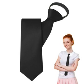 Luckyvestir Black Tie for Women, Zipper Womens Black Tie, Corbatas Para Mujer, Womens Ties for Uniform/Shirts