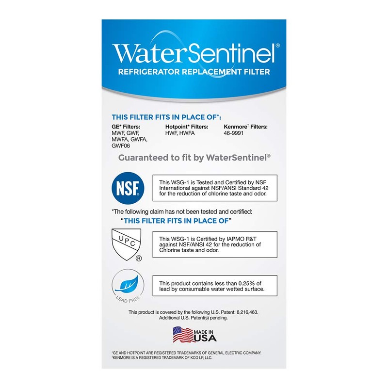 WaterSentinel WSG-1 Refrigerator Replacement Filter: Fits GE, MWF Filters (2-Pack),Blue