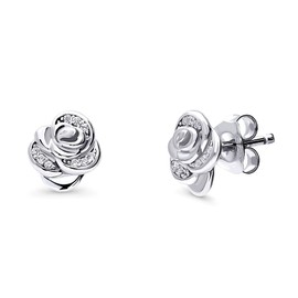 BERRICLE Sterling Silver Rose Flower Cubic Zirconia CZ Fashion Stud Earrings for Women (Yellow Gold Flashed, Rhodium Plated), Sterling Silver Cubic Zirconia, Cubic Zirconia