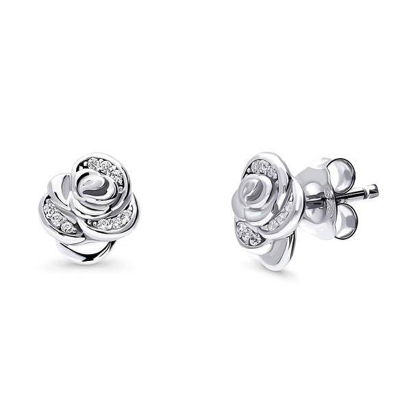 BERRICLE Sterling Silver Rose Flower Cubic Zirconia CZ Fashion Stud