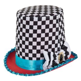 Chequered Top Hatter Hat Black White Alice Mad Tea Party Fairytale Fancy Dress Headwear Costume Theatre Cosplay