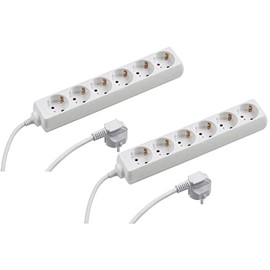 Meister Tido 7430480 6-Way Socket Strip - Set of 2 - 5 m Cable - White - IP20 Indoor / Plug Strip / Multiple Socket / Table Socket / Tido 6-Way