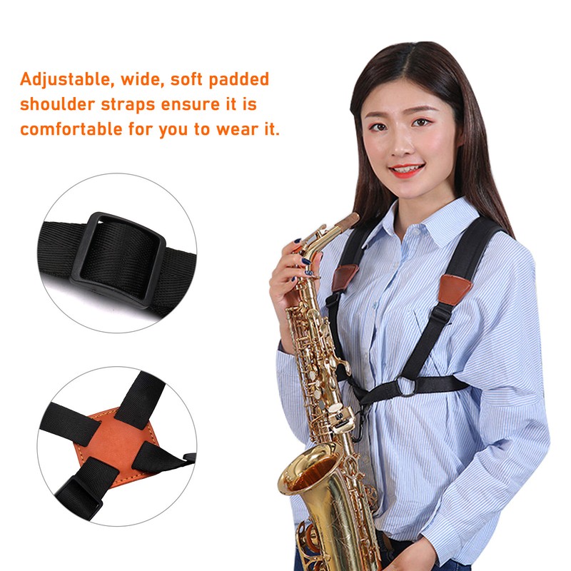 Saxophone Strap Sax Shoulder Strap Adjustable Padded Leather Strap for